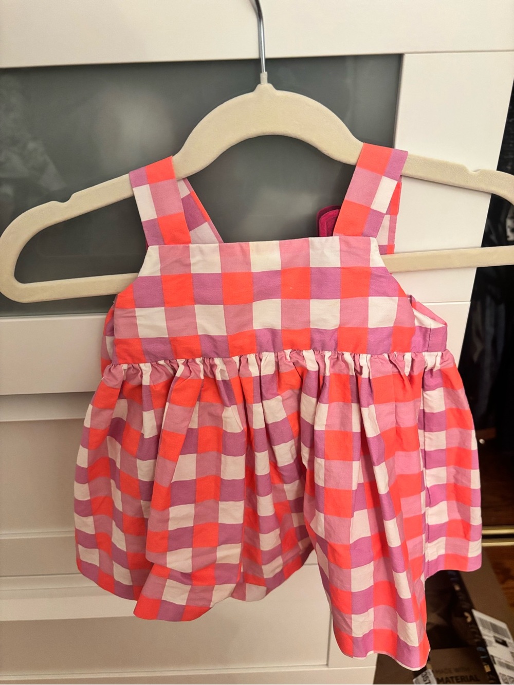 Jacadi Pink, Coral and White Gingham Baby Dress